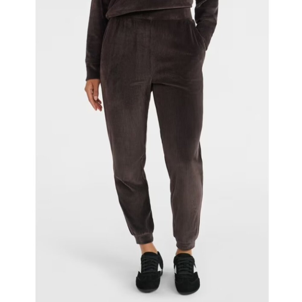 Avia Women's Ribbed Velour Jogger Pants Brown Breen Size XL (16-18)